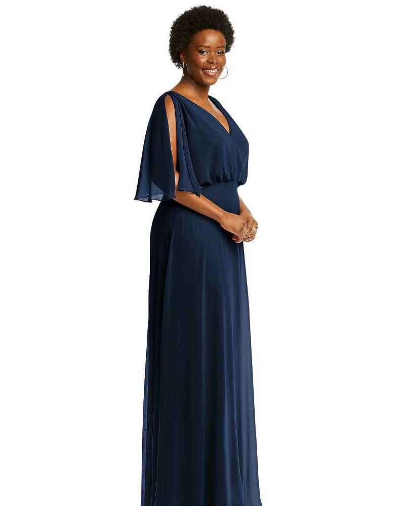 V-Neck Split Sleeve Blouson Bodice Maxi Dress | Midnight Navy